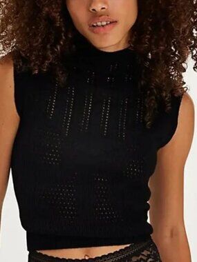 Free People Intimately Fresh Feeling Cami Knit Black Corset High Neck Tank S